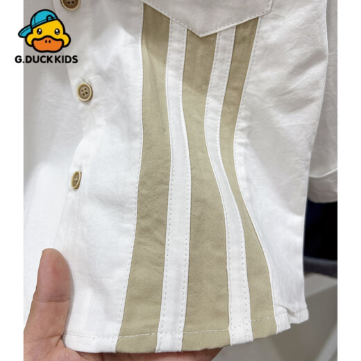G.duck little yellow duck boys' shirt pure cotton 2024 spring new style children's lapel long-sleeved shirt color matching casual upper CY3099A white ready stock 100 cm