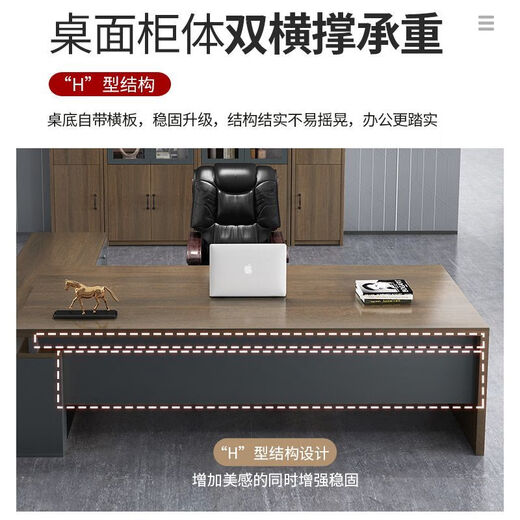 Ruoranzhijia desk simple modern office computer desk and chair combination light luxury manager desk executive desk boss desk walnut color - total length - 140 table width 60 + side cabinets