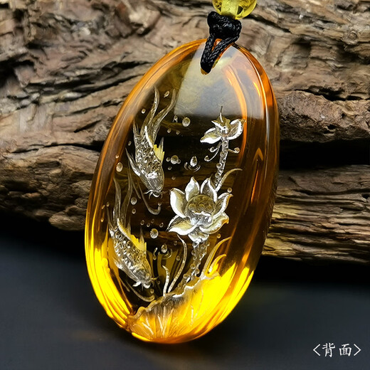 Amber School, one thing, one picture, one certificate, gold amber pendant, fish carving, natural amber necklace, water purification grade, more than enough every year, pendant, 5.9 grams, 35*23*12 mm