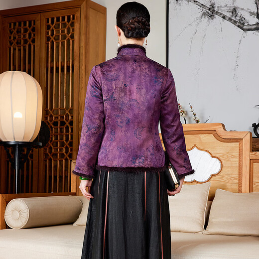 Xiyue Chinese style gauze red cloud yarn quilted Tang suit top 100% mulberry silk warm 2025 winter coat pink purple L (weight 105~115)