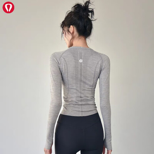 Lulu Lulu's same sports top women's spring and summer slim round neck quick-drying running Pilates training fitness wear long CX-516 light gray L