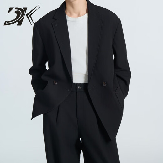 DK brand men's suit suit men's spring and autumn new commuter double-breasted loose casual business suit jacket trendy black suit + trousers two-piece set M 115-130Jin Jin equals 0.5 kg