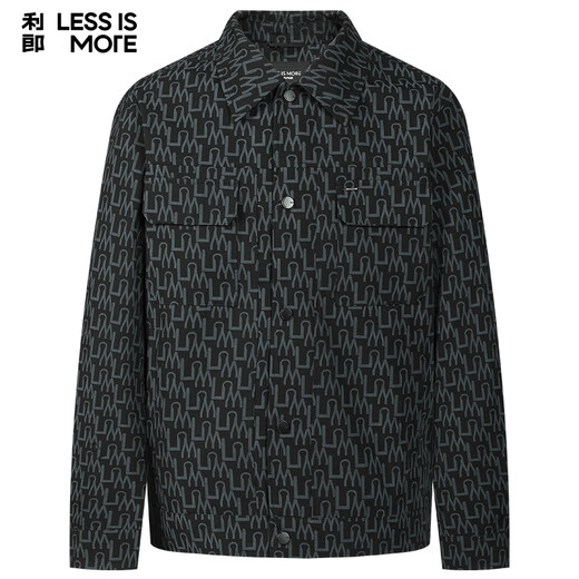 Lilang All-over Printed Jacquard Jacket Men's Wear-Resistant, Comfortable, Classic Light Luxurious Casual Jacket Black XL (175)