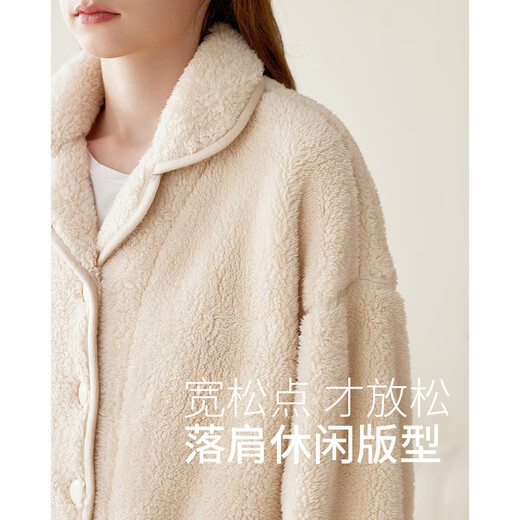 Fenton Sheep Velvet Couple Pajamas Winter Women's Thickened Large Size Flannel Men's Autumn and Winter Home Clothes J98341477 Oatmeal Women L