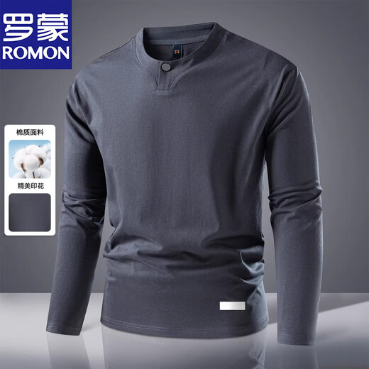 Luo Meng's new 2025 spring and autumn new four-button Henry collar men's long-sleeved T-shirt business top bottoming shirt versatile dark gray XL 180/96A