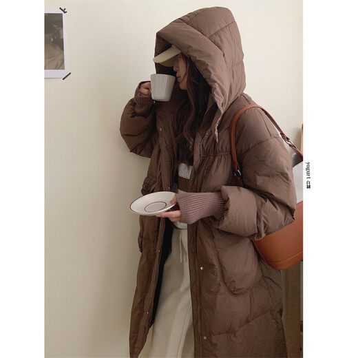 Yunxing Down Jacket Women's 2026 New Korean Style Long Over-the-Knee Hooded Fashion Down Jacket Women's Loose White Duck Down Warmth Plus White S 80-120Jin Jin is equal to 0.5 kg