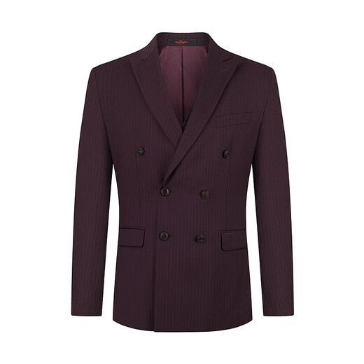 Qipai men's double-breasted suit men's spring and summer new business striped suit vest three-piece set including wool 0920 127C7092B-Crimson Purple 46 (170/92B)