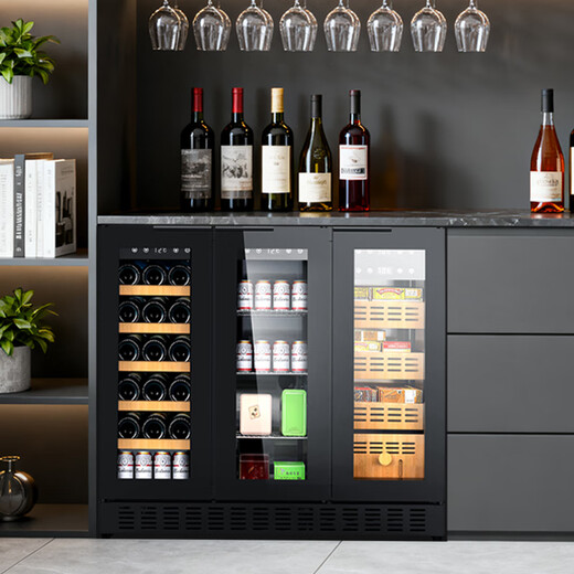 Senling Red Wine Cabinet Constant Temperature Wine Cabinet Four Temperature Zone Red Wine Cabinet Ultra-thin Embedded Intelligent Frequency Converter Large Capacity Household Tea, Liquor and Beverage Refrigeration and Preservation Cabinet Black Three Temperature Zones | Red Wine + Cigars + Tea + Beverages | 350 pieces, 36 bottles