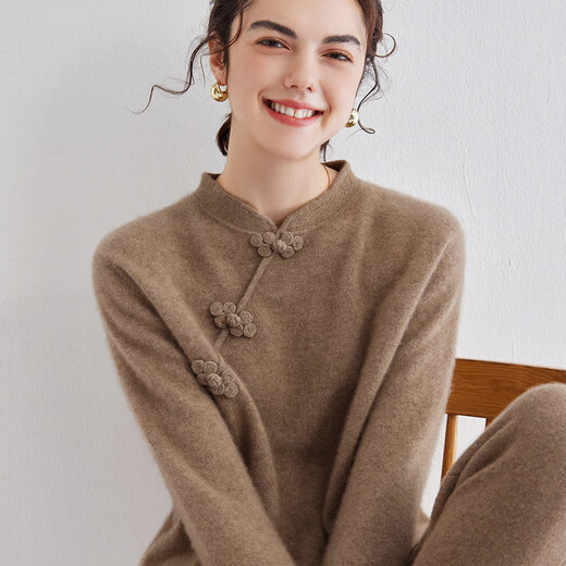 SENLIYA International Light Luxury High-End Cashmere Sweater Button Stand Collar Cashmere Sweater Women's Cashmere Slim Half Turtleneck Pullover Sweater Pomegranate Red S Collection and purchase will give you a gift