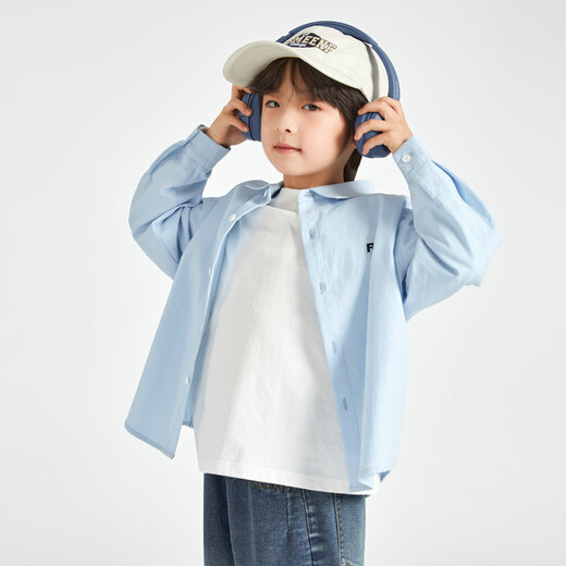 Duojia Boys' Shirts 2025 Spring and Autumn Versatile Casual Children's Breathable Cotton Long-Sleeved Medium and Large Children's Simple Korean Style Shirt Blue 120