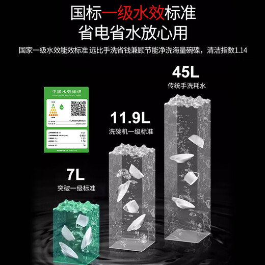 FamilyMart 13 sets of built-in large-capacity dishwashers for home use, fully automatic hot air drying, first-class water-effective UV ultraviolet sterilization, 13 sets of independent drying and disinfection, 25000Pa water pressure + exposed handle