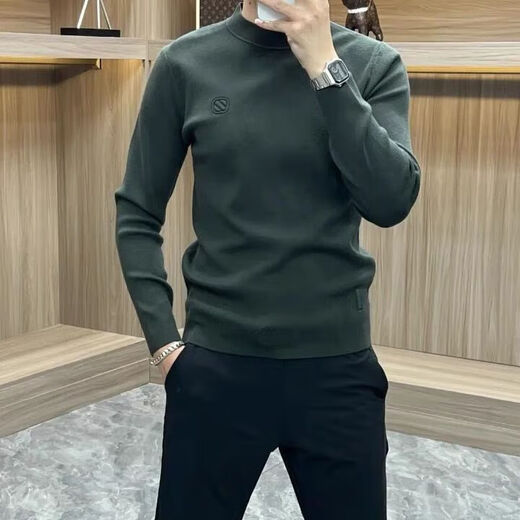 JOEONE European station autumn and winter mid-collar German velvet sweatshirt men's trendy slim inner warm long-sleeved shirt half-collar bottoming shirt black M