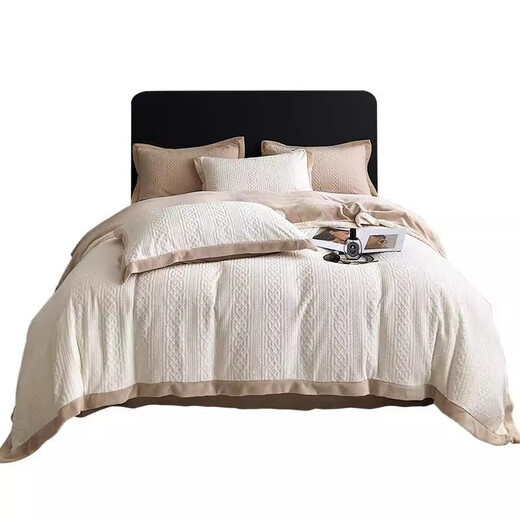 Echovie Juego de sábanas y edredón de Terciopelo de Coral de Terciopelo para bebés de Franela de Felpa de Invierno de Cuatro Piezas de Terciopelo de Leche importado Sábana y edredón Kelly-blanquecino de 1,5 m (Funda de edredón de 200 * 230 cm)