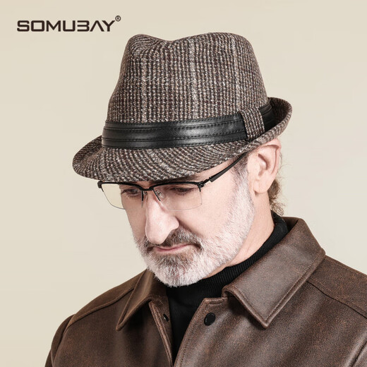 SOMUBAY old man hat men's autumn and winter grandpa windproof warm hat middle-aged and elderly father British gentleman style jazz hat coffee color one size 56-60CM