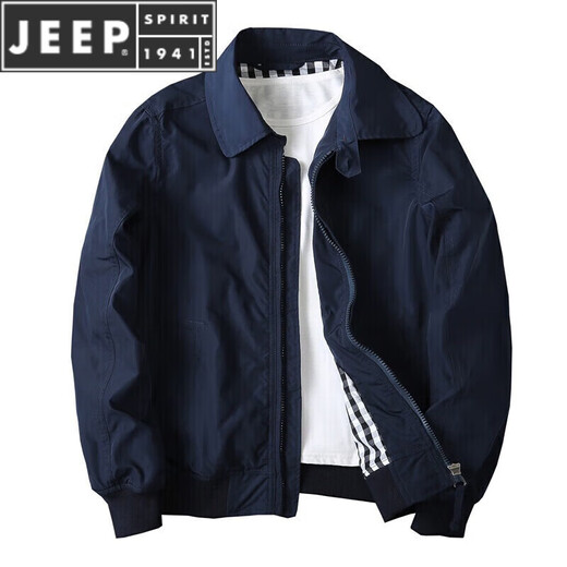 JEEP SPIRIT European and American retro autumn men's windproof and waterproof lapel jacket windbreaker coat short versatile sportswear dark blue (small) L recommended 140-150Jin Jin equals 0.5 kg