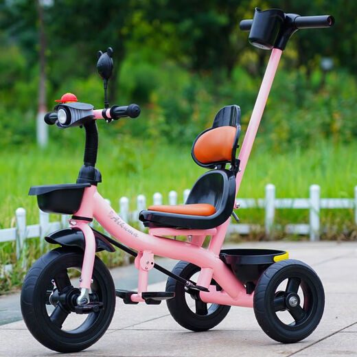 Children's tricycle bicycle with push handle baby stroller child bicycle bicycle 1-3-6 years old stroller Sakura pink model + soft seat back + music