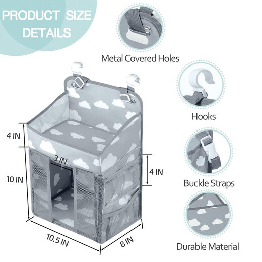 RSRDDY craft baby diaper storage bag large capacity bedside hanging bag crib stroller storage mother and baby gray
