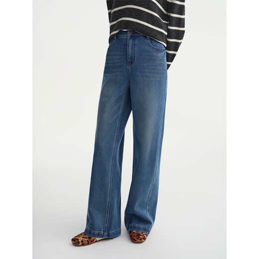 Single-bunch plus-size women's clothing, free silhouette, curved side seams, forward wide-leg jeans, slimming straight-leg jeans, denim blue 3XL (size 5)