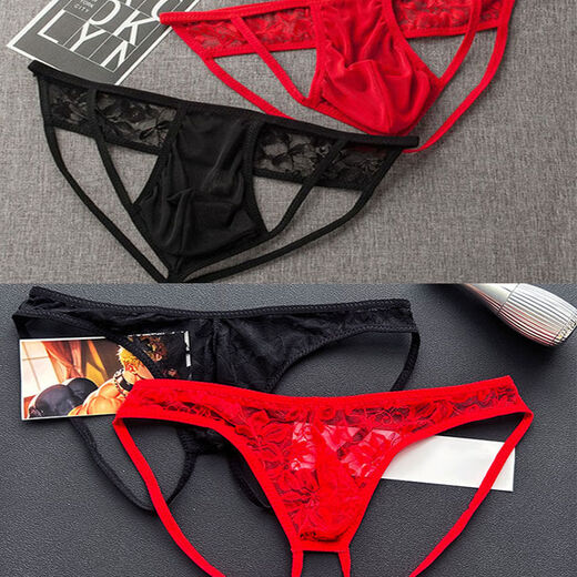2 pieces of sexy men's sexy underwear, transparent lace thong double underwear, breathable shorts, butt lift underwear, 8879 Liang black 100160 Jin Jin equals 0.5 kg, can be worn under the