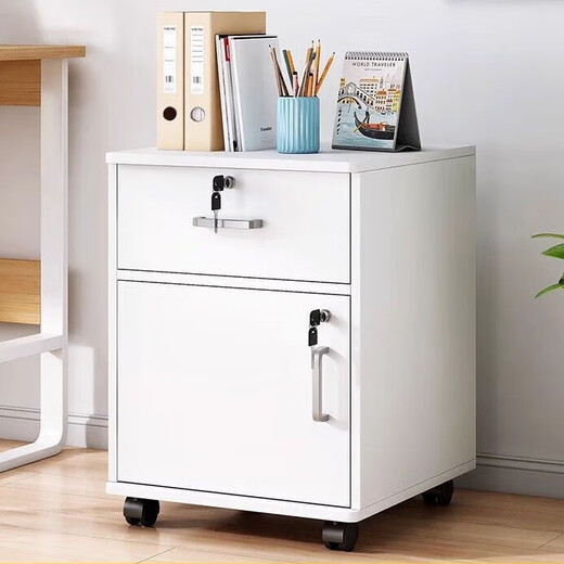 Anluosen filing cabinet office wooden lockable small cabinet mobile storage cabinet drawer cabinet with wheels under the table storage cabinet one drawer and one door warm white