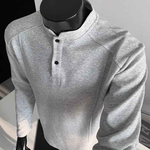 American Polo Henley shirt men's long-sleeved T-shirt spring and autumn trend cleanfit inner casual men's base sweatshirt YYT-CX81 Gray American Henley collar sweatshirt 3XL