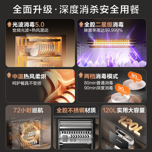 SUPOR disinfection cabinet household built-in large capacity 120L full cavity two-star disinfection can kill E. coli and poliovirus ZTD120G-DQ12