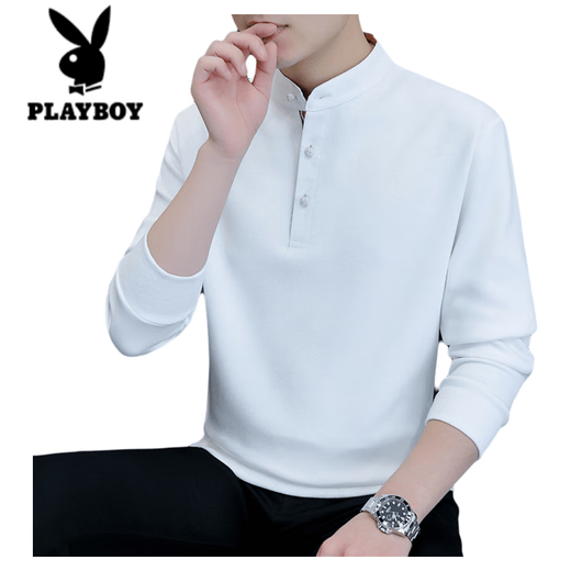 Playboy (PLAYBOY) Men's Light Luxury Chinese Style Sweater Men's Henry Collar Velvet Thickened Long-Sleeved Autumn and Winter Bottoming Shirt Black-Winter Style Velvet XL (Recommended Weight 135-155 Jin Jin is equal to 0.5 kg)