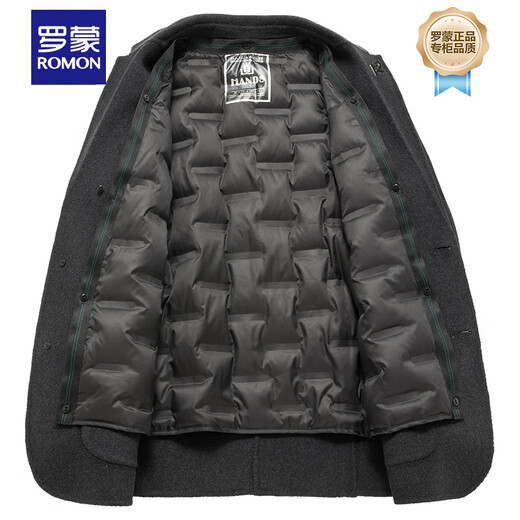 ROMON wool double-sided woolen suit for men, removable down liner jacket, middle-aged cold-proof and warm small suit for men, black XL 180