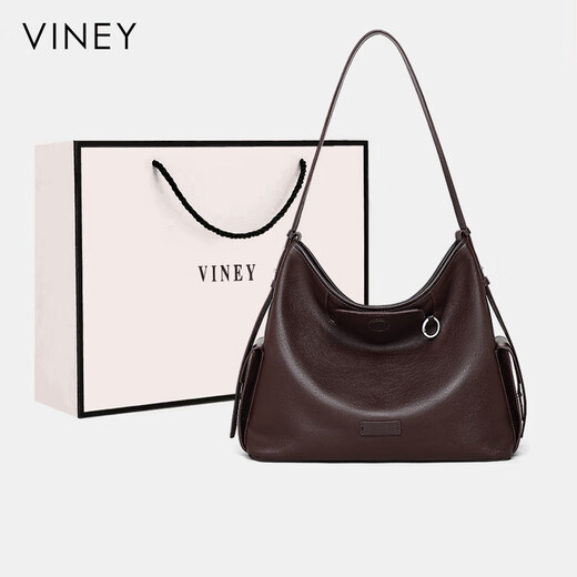 Viney cowhide tote bag women's bag large capacity crossbody bag shoulder birthday gift for girlfriend and wife brown high-end practical brand armpit bag fashionable light luxury versatile commuting casual bucket bag