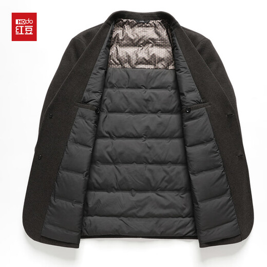 Red bean sheep wool + goose down men's suit autumn and winter warm plus plus size men's single suit woolen jacket black gray thick section M 170