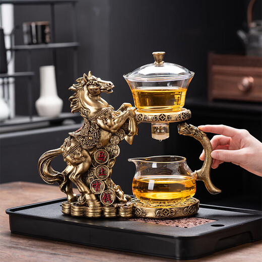 Lazy automatic tea maker tea set household kung fu magnetic high-end tea making artifact glass teapot tall golden horse automatic tea maker + tea preparation + male cup