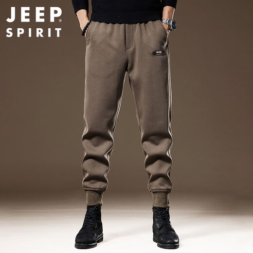 JEEP SPIRIT Jeep American retro casual pants men's autumn and winter loose-fitting sports knitted sweatpants Khaki L