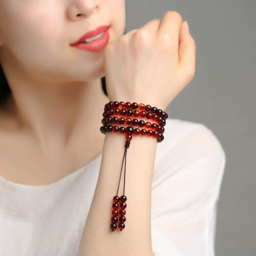 Blood Amber Bracelet Selected Burmese Blood Amber Certificate Buddha Beads Multi-circle Male and Female Ball Beads Necklace Amber Blood Amber 108 Pieces 10mm with Certificate