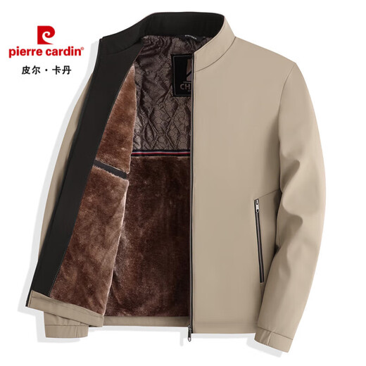 Pierre Cardin (Pierre Cardin) Dad's Autumn and Winter Jackets, Middle-aged and Elderly Men's Lightweight Cotton Jackets, Grandpa's Casual Padded Thick Jackets, Khaki Color-8818 3XL 190