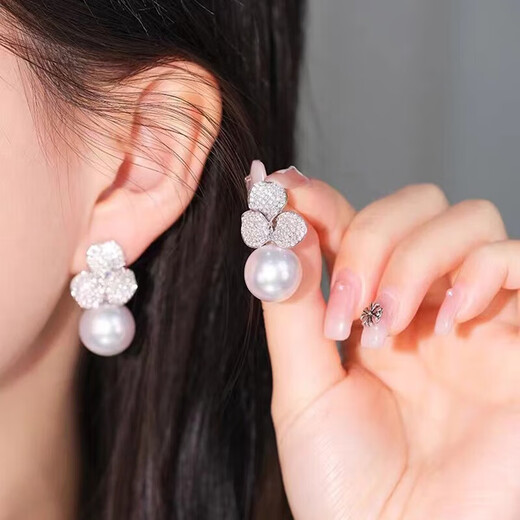 Fuwu fashionable and simple freshwater pearl pendant earrings, 925 silver inlaid with high-end round high-gloss freshwater pearl pendant (with silver chain)