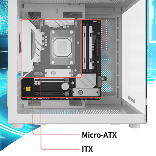 长城机箱视界S5 MINI海景房机箱小尺寸MATX小机箱紧凑型侧透240水冷小型台式机电脑主机箱 白色+极光ARGB风扇1正4反
