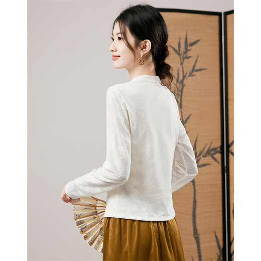 Xin Feiyu New Chinese Style National Style Top Women's Long Sleeve Women's 2025 Autumn New Slim Fit Shoulder Printed Stand Collar Shirt