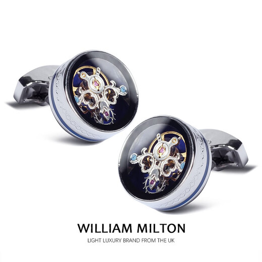 WILLIAM MILTON Blue Eternal Tourbillon Cufflinks Men's Light Luxury Accessories High-End French Cuff Nails Customized Birthday Gift Box Enamel Blue Bottom