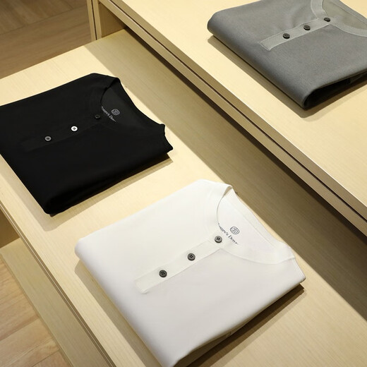 ROSURE S DENZEL 240712001 Luxurious old money style customized fabric Henry collar men's casual pullover sweatshirt bottoming shirt moonlight white one size 50