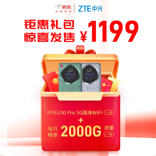 中兴（ZTE）U30 Pro 年包版 5G免插卡移动随身wifi无线网卡便携式热点5g路由器 冰川银【年享24000GB大流量】