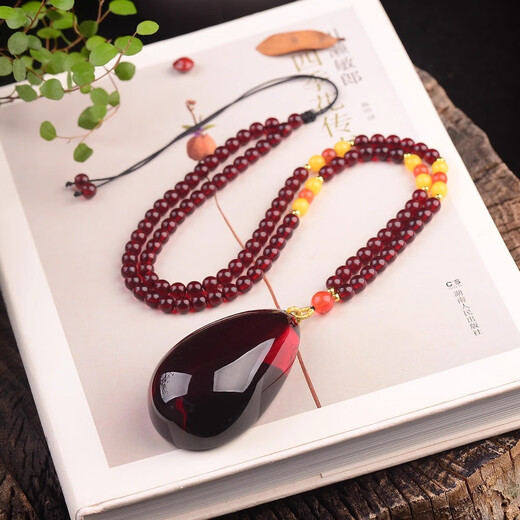 Six Senses of Red Dust Baltic Sea natural blood amber water drop pendant for men and women, authentic red amber old honey sweater necklace pendant, blood amber pendant chain