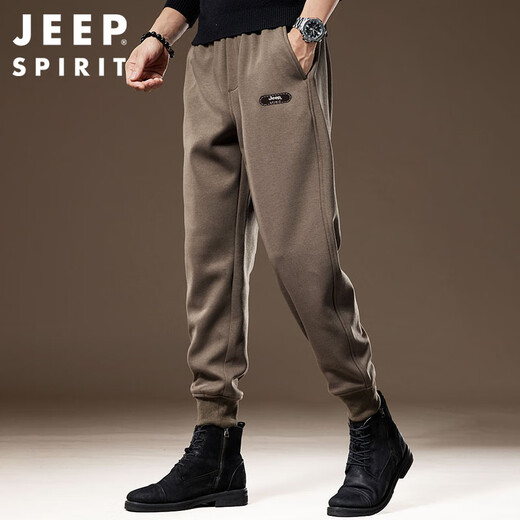 JEEP SPIRIT Jeep American retro casual pants men's autumn and winter loose-fitting sports knitted sweatpants Khaki L