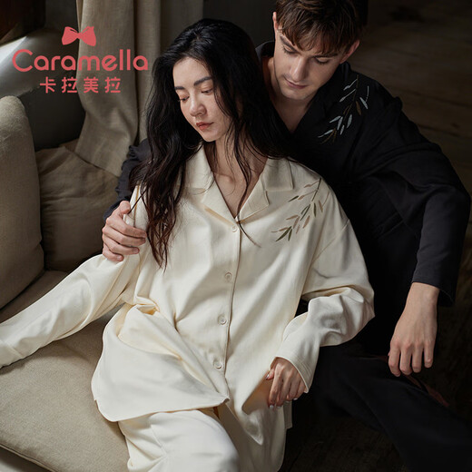 Calamela men's home wear set knitted cotton long-sleeved pajamas for women to wear outside 2025 new couple pajamas