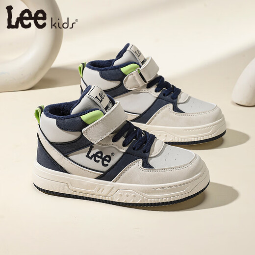 LEE KIDS children's shoes winter new children's velvet warm casual shoes for girls versatile high-top sneakers cotton shoes for boys and girls beige gray blue 33 recommended foot length 200mm
