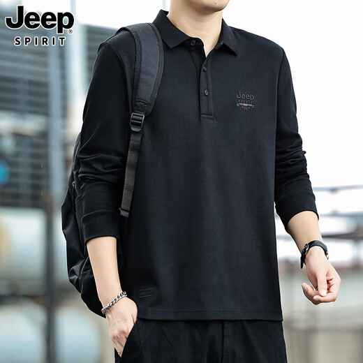 JEEP SPIRIT Jeep long-sleeved t-shirt men's 2025 autumn new lapel bottoming shirt business casual gray L