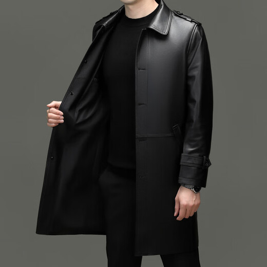 Goldlion Genuine Leather Goat Leather 2025 Spring New Long Windbreaker Jacket Men's Business Casual Genuine Leather Windbreaker Jacket Men 2XL