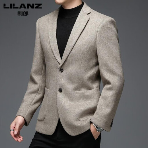 Lilan Men's Woolen Suit Autumn and Winter Business Casual Small Suit Men's Casual Short Trendy Woolen Jacket 210 Gray Brown M 170