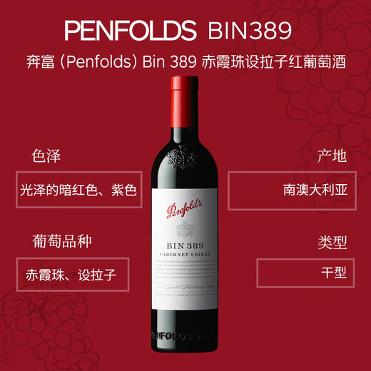 奔富（Penfolds）BIN389赤霞珠设拉子干红葡萄酒 750ml*1支 原瓶木塞进口【澳版】
