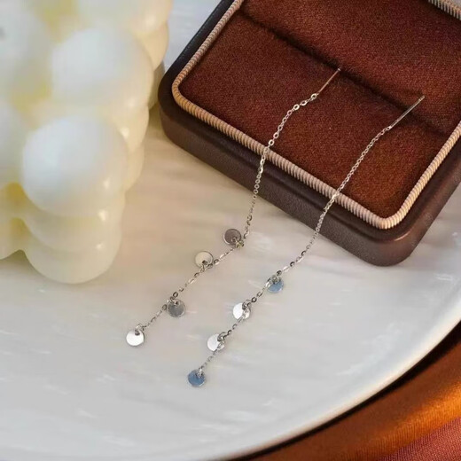 Pupan Lao Phoenix 9999 sterling silver small disc tassel ear wire 2025 new style personalized sequin earrings and versatile earrings Silver sequin tassel ear wire Lao Fengxiang's same style