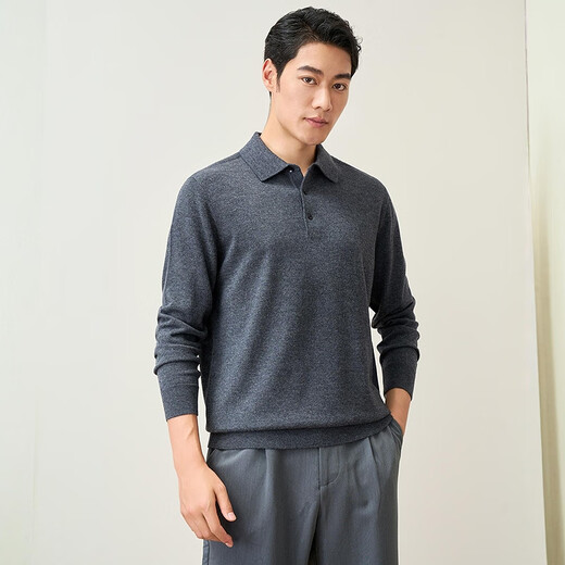Hengyuanxiang Pure Wool Sweater Men's Autumn and Winter New Style Pure Wool Sweater Fashion Lapel Men's Solid Color Bottoming Sweater Pullover Medium Gray L/175/92A